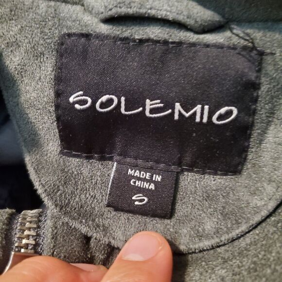 Solemio Gray Faux Suede Zip Moto Motorcycle Jacket -  Womens Size S - Picture 5 of 7